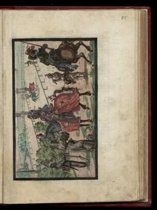 [Abb. 85r] Bruder Nicasius prüft die eintretenden Ritter