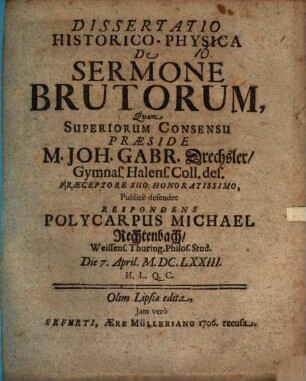 Dissertatio historico-physica de sermone brutorum