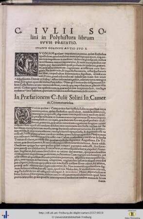 C.Iulii Solini in Polyhistora librum suum Praefatio.