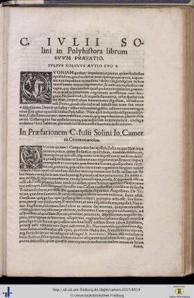 C.Iulii Solini in Polyhistora librum suum Praefatio.