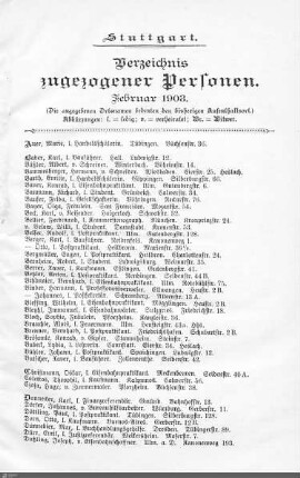 Verzeichnis neuangezogener Personen: Februar 1903
