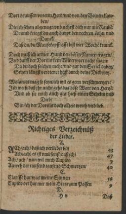 Richtiges Verzeichnüß der Lieder.