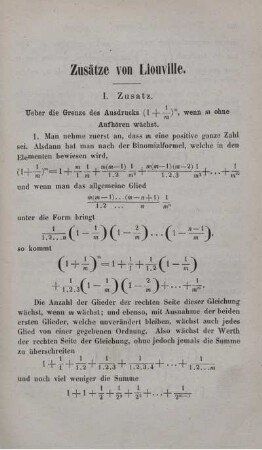 Zusätze von Liouville. I. - IV. Zusatz, I. - IV. Anwendung.
