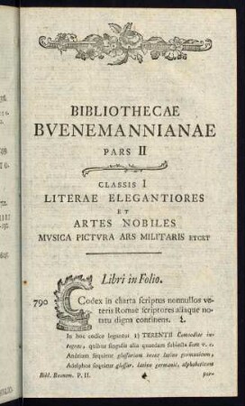 Classis I. Literae Elegantiores et Artes Nobiles Musica Pictura ars Militaris etc.