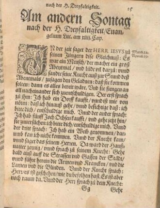 Am andern Sontag nach der H. Dreyfaltigkeit, Euangelium Luc. am xiiij. Cap.