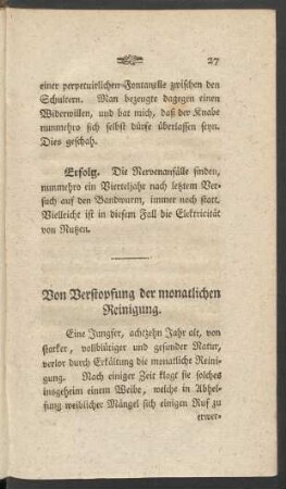 Von der Verstopfung der monatlichen Reinigung