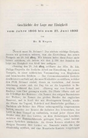 Geschichte der Loge zur Einigkeit vom Jahre 1805 bis zum 27. Juni 1892