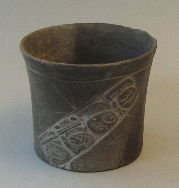 Cylindrical vessel with incised hieroglyphics