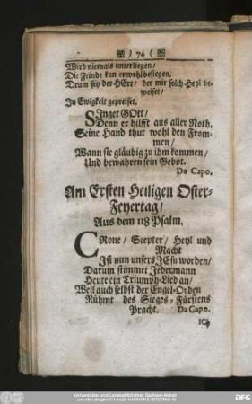 Am Ersten Heiligen Oster-Feyertag, Aus dem 118 Psalm.