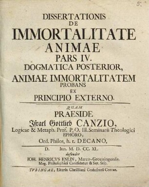 Dissertationis de immortalitate animae, Pars 4. Dogmatica posterior, animae immortalitatem probans ex principio externo