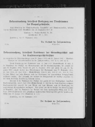 Bekanntmachung, betreffend Verlegung von Diensträumen der Baupolizeibehörde