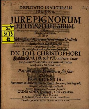 Disp. inaug. iur. de iure pignorum et hypothecarum