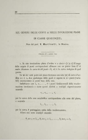 Sul genere delle curve ... nelle involuzioni piane di classe qualunque.