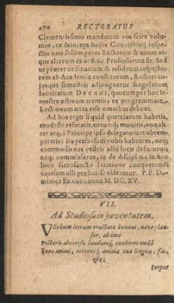 VII. Ad Studiosam juventutem.