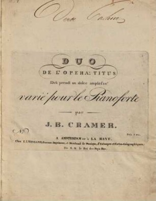 Duo de l'opera: Titus : Deh prendi un dolce amplesso ; varié pour le pianoforte
