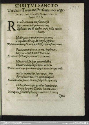 Spiritui Sancto Tertiae in Trinitate Personae ... / Simon Dachius