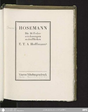 Die 24 Federzeichnungen zu den Werken E. T. A. Hoffmanns