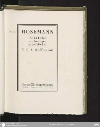 Die 24 Federzeichnungen zu den Werken E. T. A. Hoffmanns
