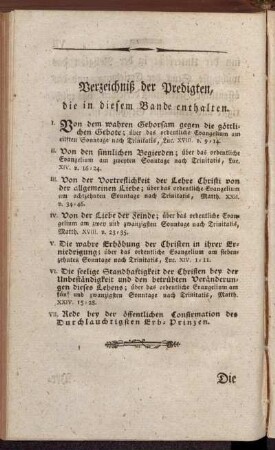 Verzeichniß der Predigten, die in diesem Bande enthalten.