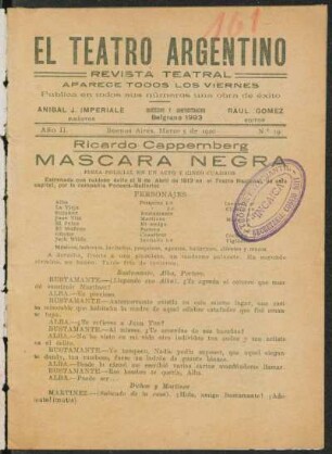 1920001900: Máscara negra : pieza policial en un acto y cinco cuadros