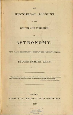 An historical account of the origin and progress of astronomy : With plates illustrating chiefly the ancient systems