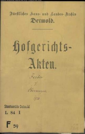 Färber, Bürgermeister zu Detmold gegen Obermeier zu Billinghausen - Schuldforderung