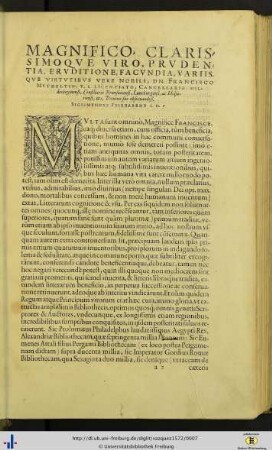 Magnifico clarissimoque viro … Francisco Mutzeltin.