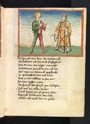 Dietrich bittet Hildebrand ihm den Namen des Riesen zu nennen.