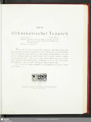 Tafel 14. Altkaukasischer Teppich
