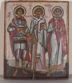 Ikone mit den Heiligen Georg, Klemens und Menas
