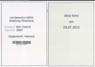 Entnazifizierung Heinrich Opgenoorth , geb. 06.10.1906 (Zollinspektor)