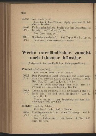 Werke vaterländischer, zumeist noch lebender Künstler.