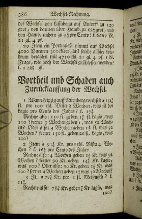 Vortheil und Schaden durch Zurrücklauffung der Wechsel.