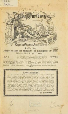 Die Wartburg : Zeitschrift für alte Kunst u. Kunsthandwerk mit Berücksichtigung d. Neuzeit. 5. 1877/78
