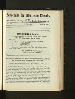 Heft XII. 30. Juni 1911. Jahrgang XVII.