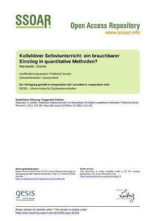 Kollektiver Selbstunterricht: ein brauchbarer Einstieg in quantitative Methoden?