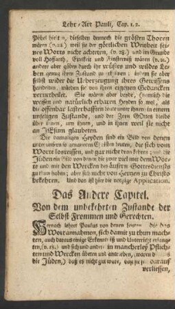 Das Andere Capitel. Von dem unbekehrten Zustande der Selbst-Frommen und Gerechten