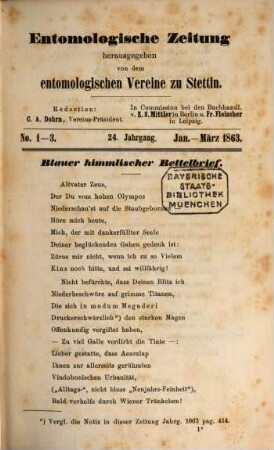 Entomologische Zeitung. 24. 1863