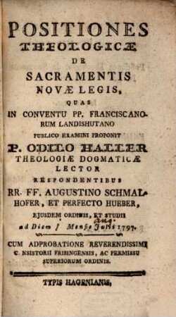 Positiones theologicae de sacramentis Novae Legis