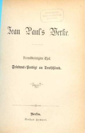 Jean Paul's Werke, 34. Friedenspredigt an Deutschland