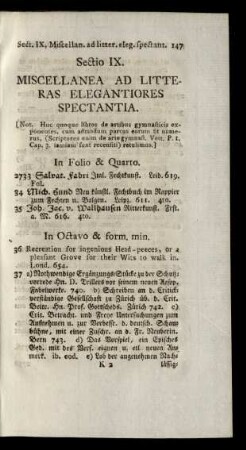 Sectio IX. Miscellanea Ad Litteras Elegantiores Spectantia.