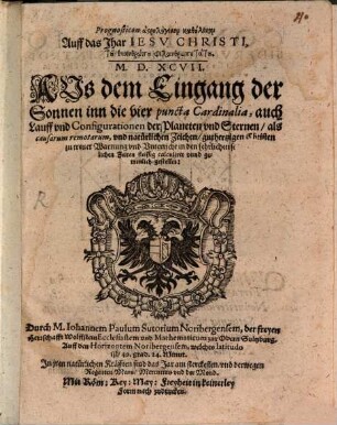 Prognosticon astrologicum catholicum auf das Jahr 1597
