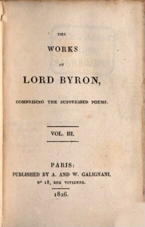The works of Lord Byron : comprising the suppressed poems, 3