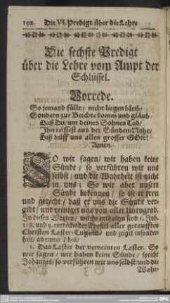Die sechste Predigt über die Lehre vom Ampt der Schlüssel