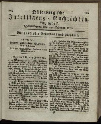 VIII. Stück. Sonnabends den 24. Februar 1798.