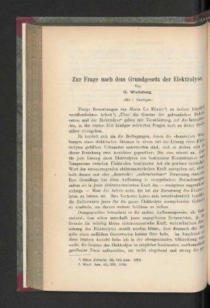 Zur Frage nach dem Grundgesetz der Elektrolyse.