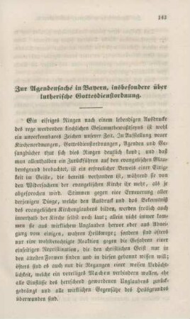 123-150 Zur Agendensache in Bayern, insbesondere über lutherische Gottesdienstordnung