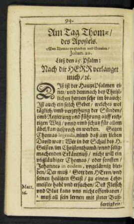 Am Tag Thomae/ des Apostels.