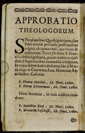 Approbatio Theologorum.