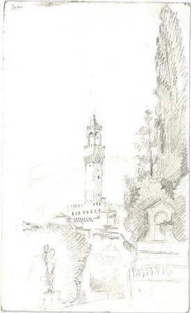 Littmann, Max; Italien; Deutschland; Reisezeichnungen - Kirche mit Landschaft (Perspektive)